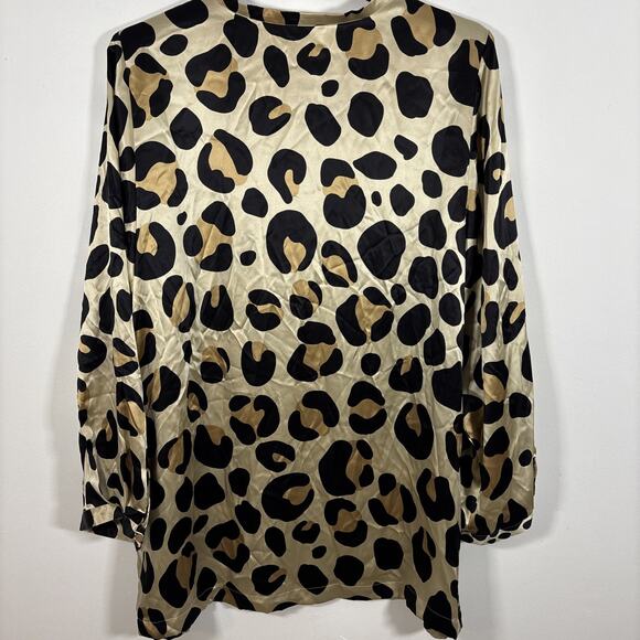 Laura Ashley Plus Size 2X Animal Print Silk Tunic Button Front Beige Blouse - Picture 6 of 7